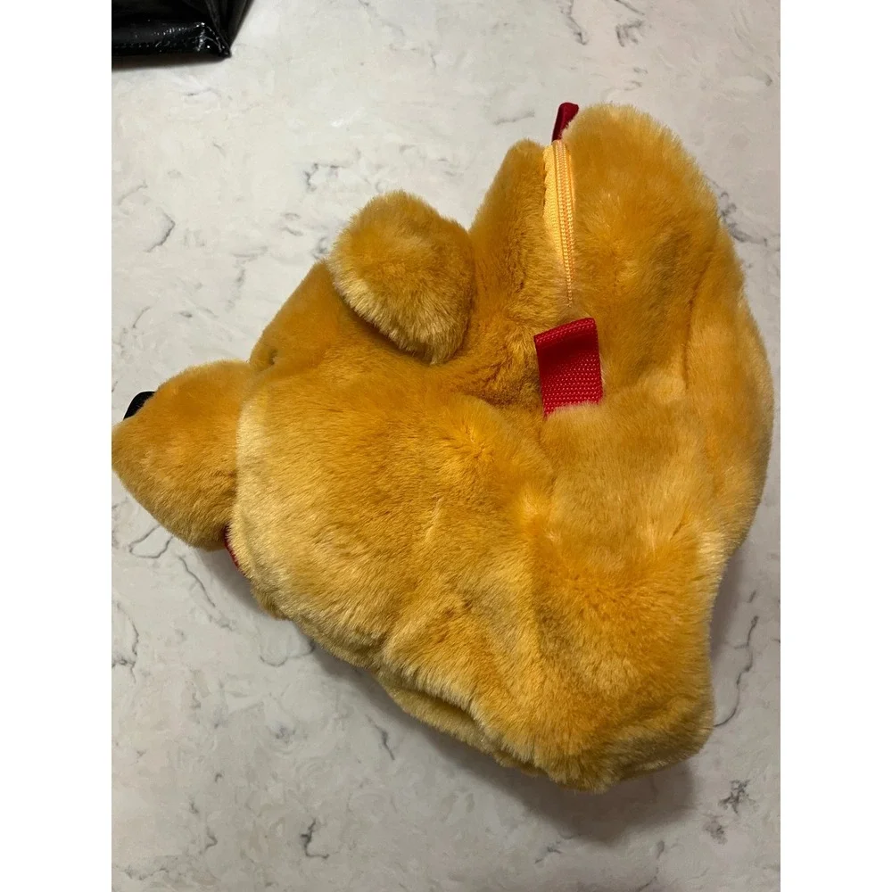 Disney Store Winnie the Pooh Plush Backpack Faux Fur‎ Yellow Red Straps RN84167
